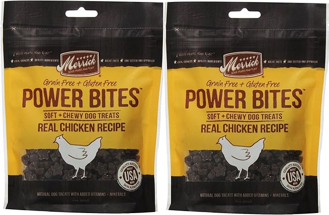 Merrick CHICKEN POWER BITES ★ MADE in USA ★ 2 PACK ★ 12 Ounces Total ★ DOG TREATS TRAINING