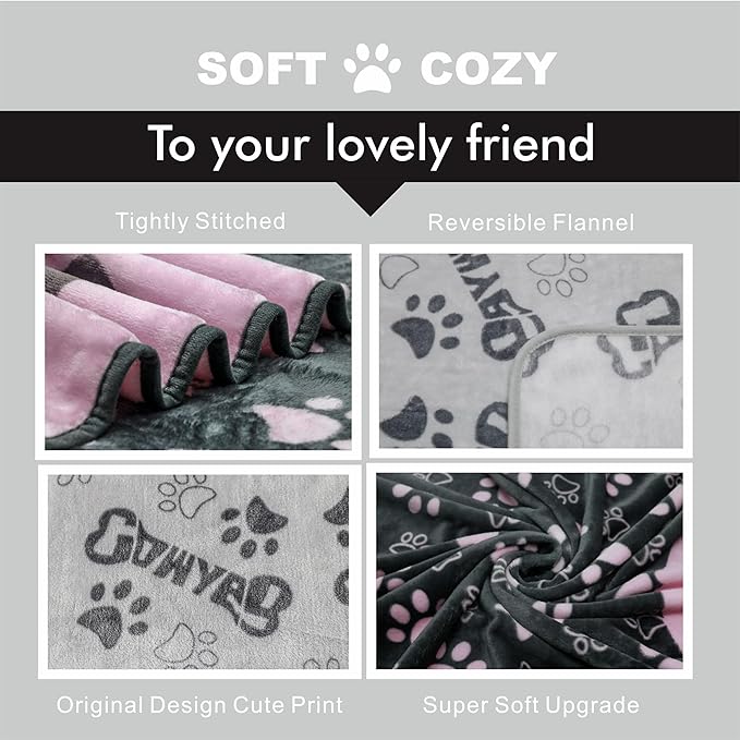 1 Pack 3 Dogs Blankets for Large Dogs, Dog Blankets for Medium Dogs Washable, Super Soft Fluffy Premium Fleece Pet Blanket Flannel Throw for Dog Puppy Cat Paw Dog Products, Grey, 41x31 inch