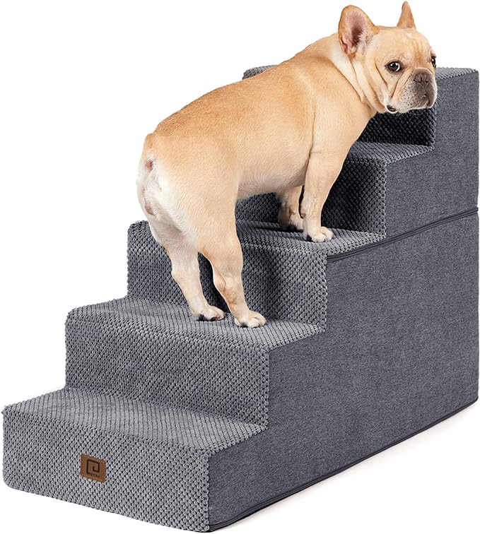 EHEYCIGA Dog Stairs for High Bed 22.5”H, 5-Step Dog Steps for Bed, Pet Steps for Small Dogs and Cats, Non-Slip Balanced Dog Indoor Ramp, Grey