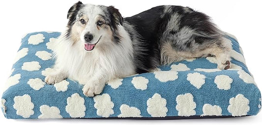 Lesure XLarge Dog Bed-Thick Shredded Chopped Foam Pet Bed, Dog Bed Indoor with Removable Cover, Cute Modern Fuzzy Plush & Anti Slip Bottom(41'x28', Blue)