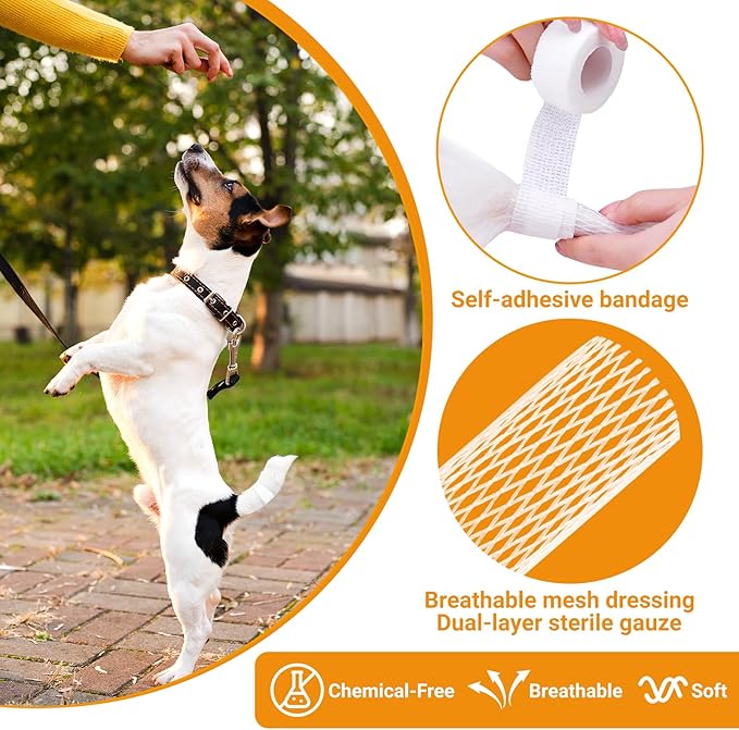 10pcs Dog Tail Protector, Dog Breathable Tubular Bandage Elastic Net Wound Dressing Tail Elbow Plus 2 Gauze Pads and Self-Adhesive Dog Bandage Vet Wrap for Dogs Cats Other Pets Animals