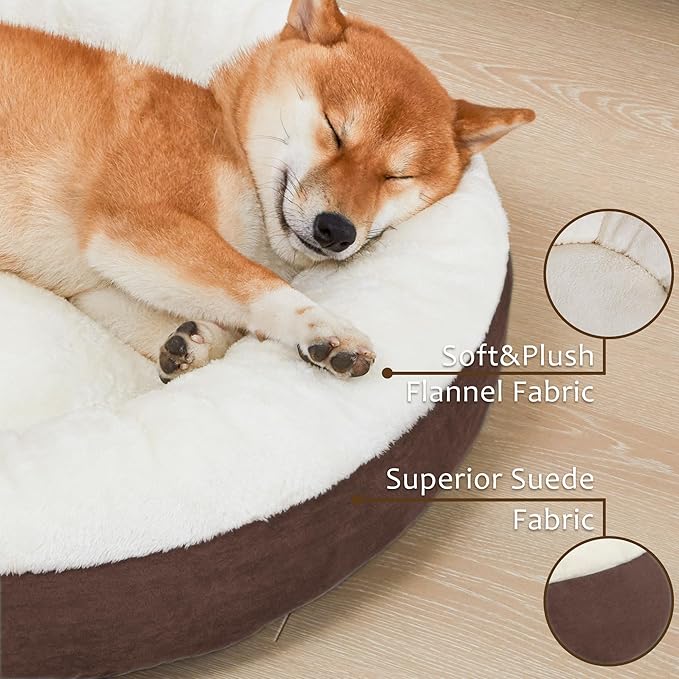 Love's cabin Round Donut Cat and Dog Cushion Bed, 30in Pet Bed for Medium or Large Dogs, Anti-Slip & Water-Resistant Bottom, Soft Durable Fabric Pet beds, Washable Calming Cat & Dog Bed Brown