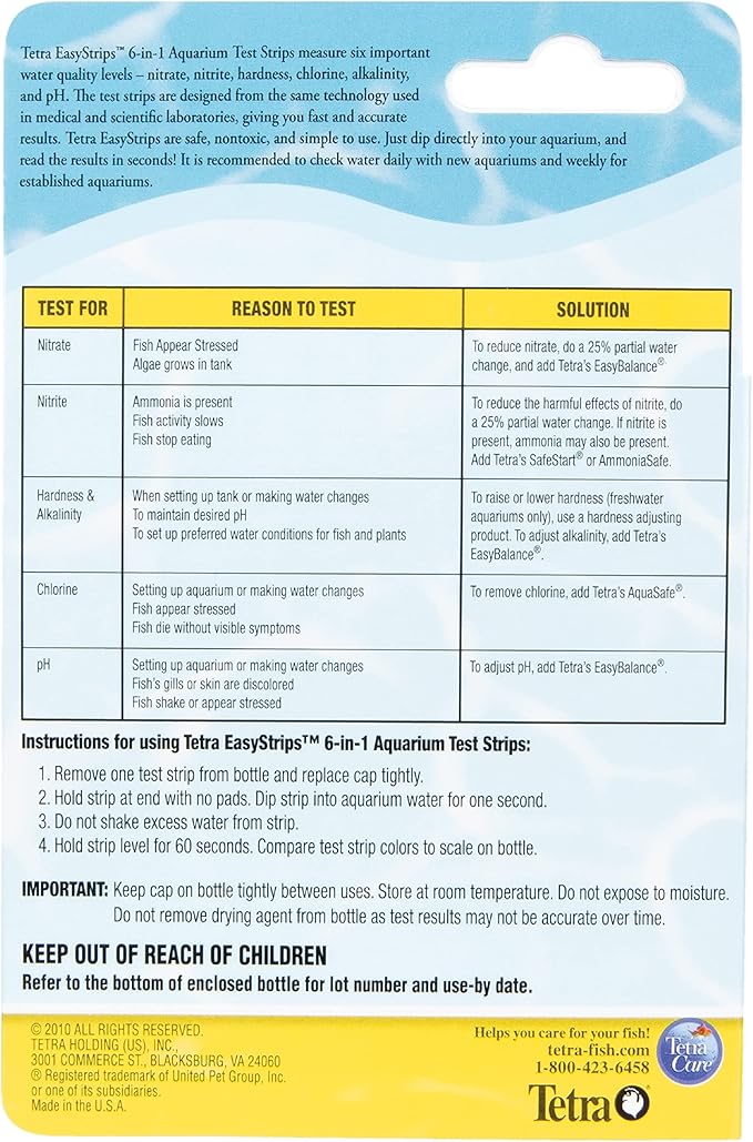 Tetra EasyStrips 6-In-1 aquarium Test Strips, Water Testing (19542)