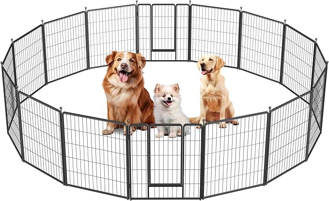 Simple Deluxe Dog Playpen Outdoor, Portable Dog Playpen for Travel, Camping, 32" Height 16 Panels Heavy Duty Dog Pen for Small/Medium Dogs, Black