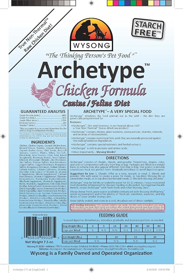 Wysong Archetype Chicken Raw Formula Canine/Feline Diet Dog/Cat Food - 7.5 Ounce Bag