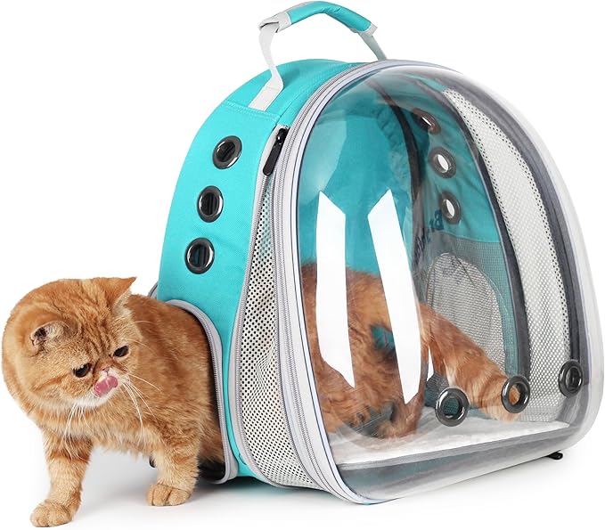 LOLLIMEOW Pet Carrier Backpack, Bubble Backpack Carrier, Cats and Puppies,Airline-Approved, Designed for Travel, Hiking, Walking & Outdoor Use (Front Expandable-Green)