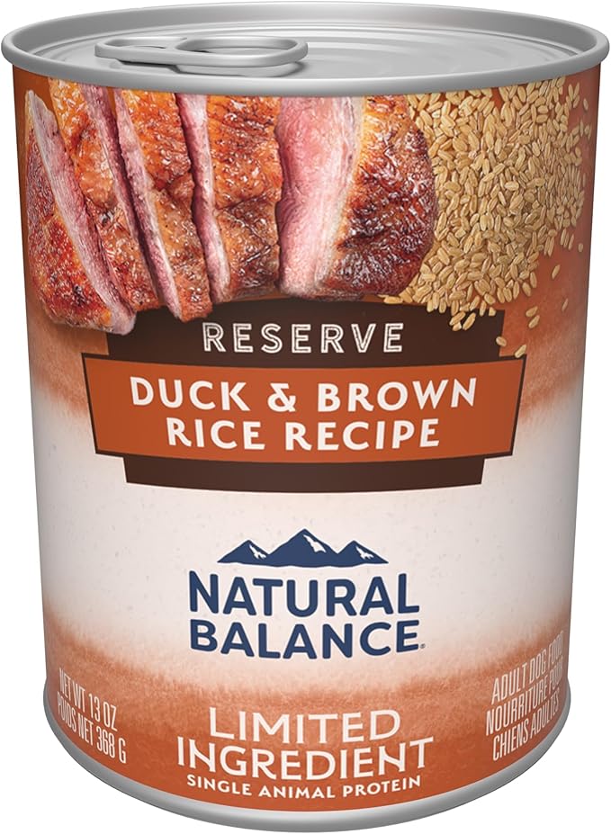 Natural Balance Limited Ingredient Adult Wet Canned Dog Food with Healthy Grains, Reserve Duck & Brown Rice Recipe, 13 Ounce (Pack of 12)