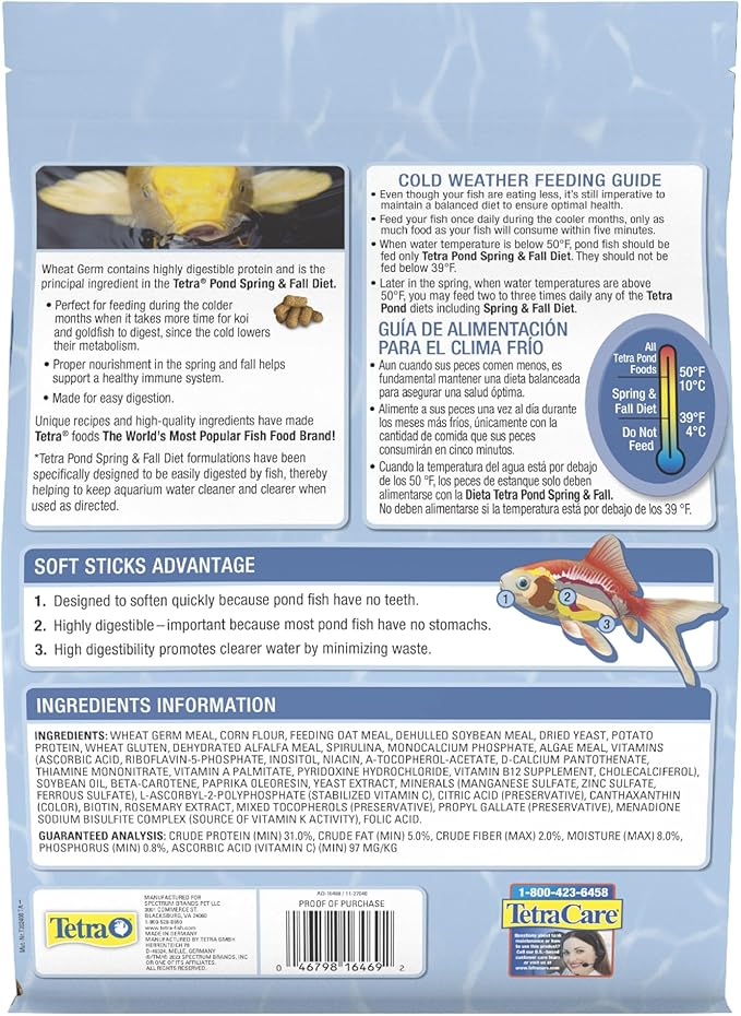 TetraPond Spring And Fall Diet 3.08 Pounds, Pond Fish Food, For Goldfish And Koi (16469), 3 lb, 7 L