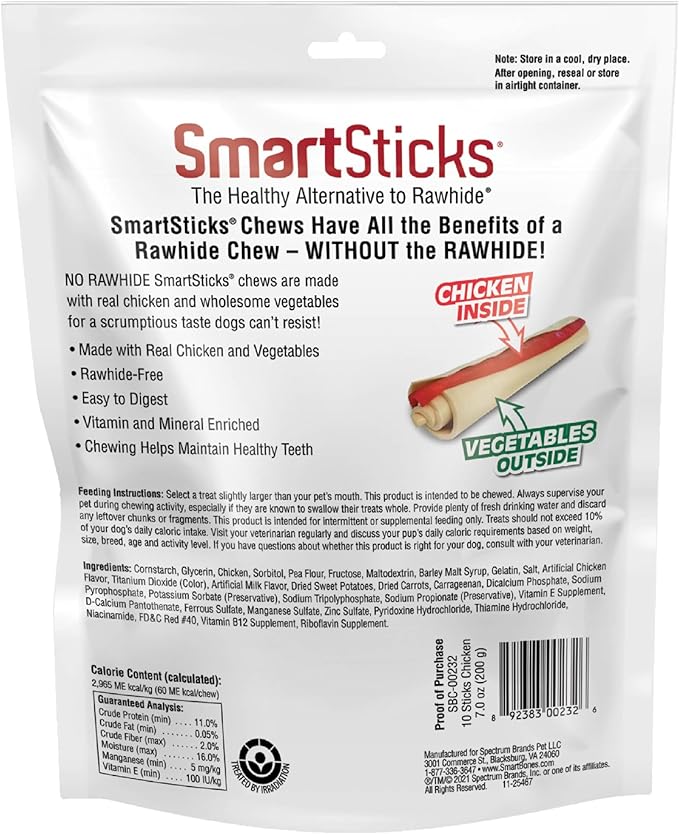 SmartBones SmartSticks, Treat Your Dog to a Rawhide-Free Chew Made with Real Chicken and Vegetables,10 sticks (Pack of 2)