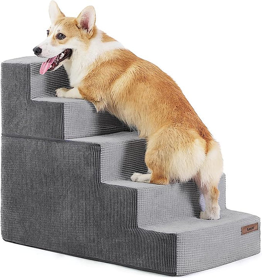 Lesure Dog Stairs for Small Dogs - Pet Stairs for High Beds and Couch, Folding Pet Steps with CertiPUR-US Certified Foam for Cat and Doggy, Non-Slip Bottom Dog Steps, Grey, 5 Steps