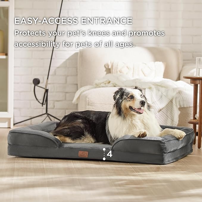 Bedsure Orthopedic Dog Bed for Extra Large Dogs - XL Washable Dog Sofa Bed Large, Supportive Foam Pet Couch Bed with Removable Washable Cover, Waterproof Lining and Nonskid Bottom, Dark Grey