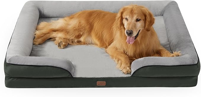 Bedsure XXL Orthopedic Dog Bed - Washable Great Dane Dog Sofa Beds for Giant Dogs, Supportive Foam Pet Couch Bed with Removable Washable Cover, Waterproof Lining and Nonskid Bottom, Dark Green