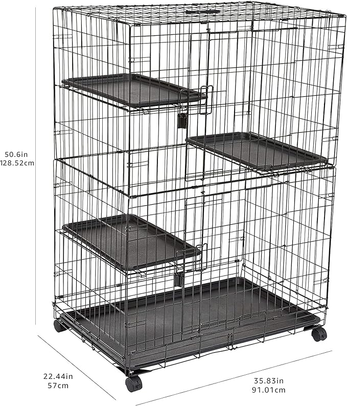 Amazon Basics Large 3-Tier Cat Durable,Pliable Cage Playpen Box Crate Kennel - 35.8"L x 22.4"W x 50.6"H, Black