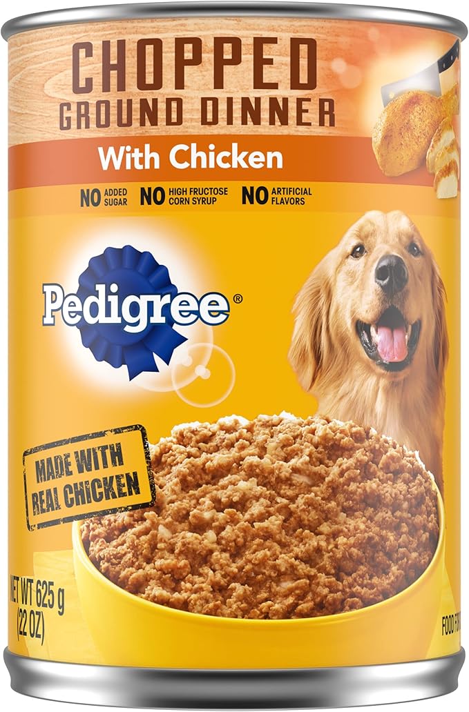 PEDIGREE CHOPPED GROUND DINNER Adult Canned Soft Wet Dog Food with Chicken, 22 oz. Cans (Pack of 12)