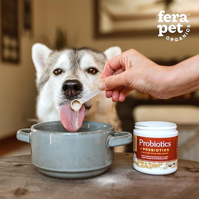 Fera Pets Organic Probiotics for Dogs & Cats - Vet Created - Cat & Dog Probiotic Supplement - 12 Strains & Prebiotics for Pet’s Digestion - 60 Scoops
