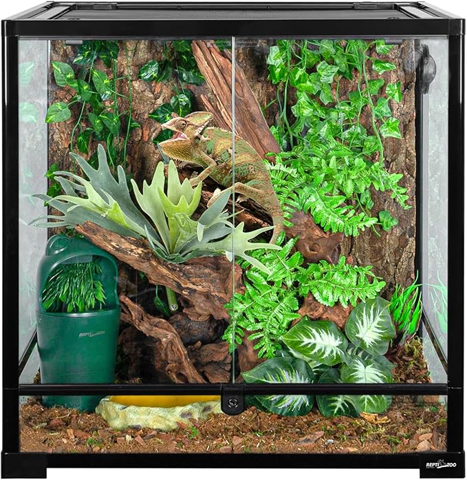 REPTIZOO 60 Gallon Glass Reptile Tank, 24" x 24" x 24" Large Reptile Terrarium Front Opening Terrarium with Double Hinge Door and Top Screen Ventilation, Easy Assembly Reptile Enclosure Tank