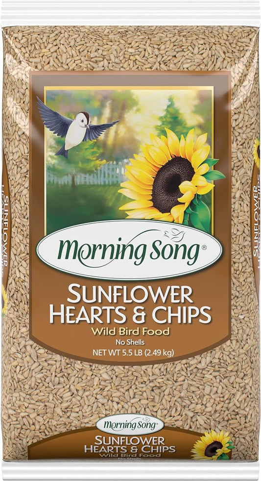 Morning Song Sunflower Hearts & Chips Wild Bird Food, No Mess Sunflower Seeds for Birds, 5.5-Pound Bag