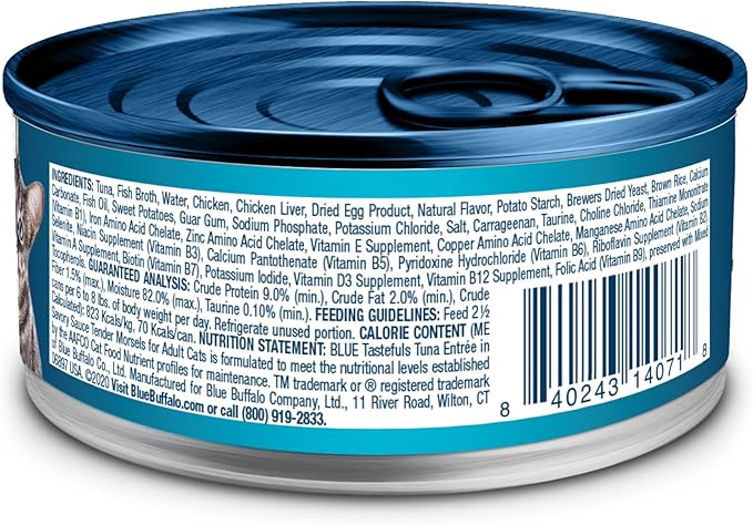 Blue Buffalo Tastefuls Wet Cat Food Morsels, Made with Natural Ingredients | Tuna, 3-oz. Cans (24 Count)