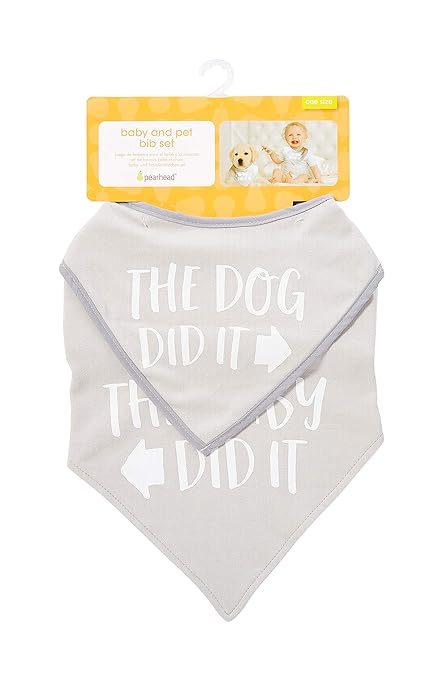 Pearhead Baby and Pet Bib Set, Matching Best Friends Outfits, for Anyone with a Baby and Fur Baby, Gray