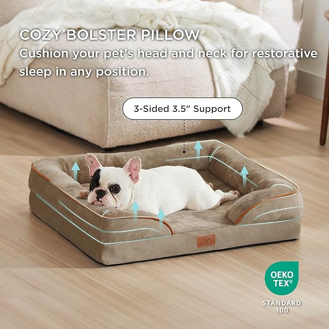 Bedsure Orthopedic Dog Bed for Medium Dogs - Waterproof Dog Sofa Beds Medium, Supportive Foam Pet Couch Bed with Removable Washable Cover, Waterproof Lining and Nonskid Bottom, Hazel