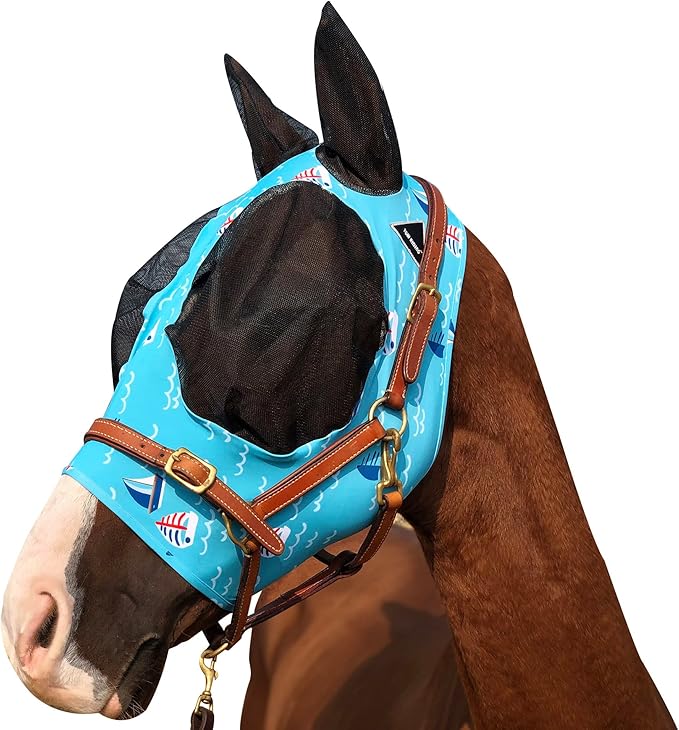 TGW RIDING Horse Fly Mask Super Comfort Horse Fly Mask Elasticity Fly Mask with Ears We Only Make Products That Horses Like (Sky Blue, M)