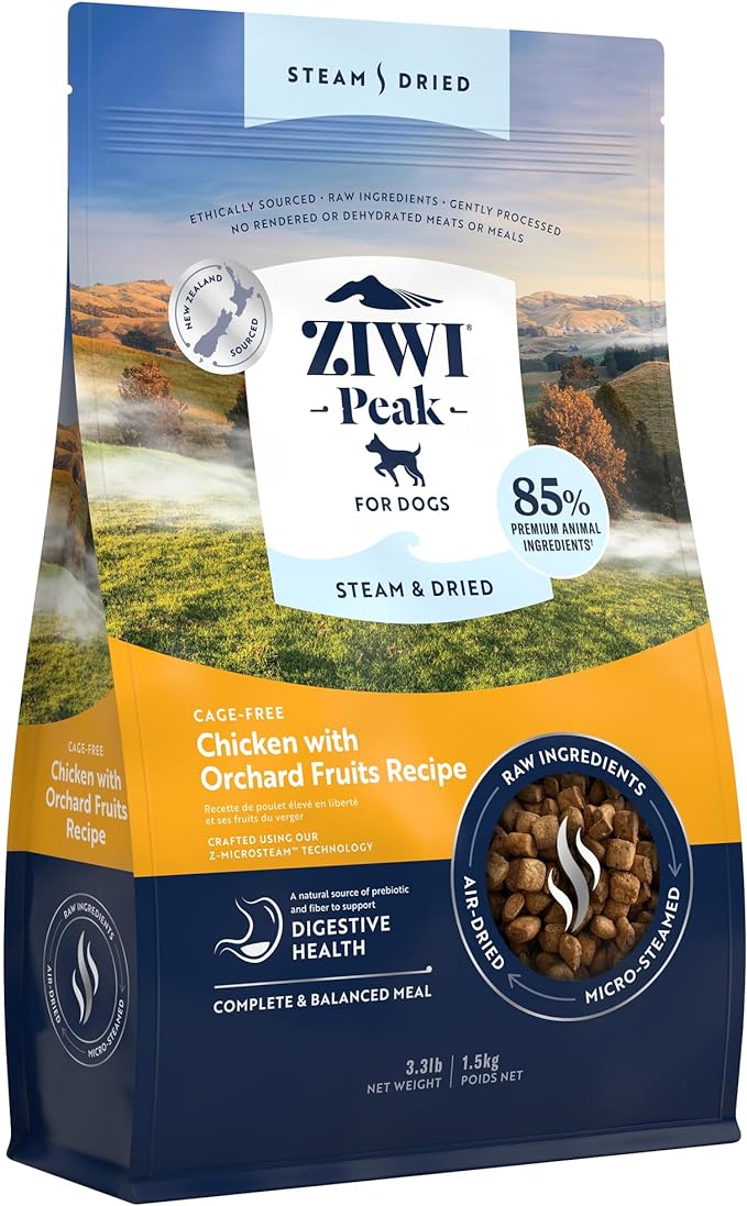 ZIWI Peak Steam & Dried Dog Food – Cage-Free Chicken with Orchard Fruits Recipe - High Protein, Digestive Health, Low Carb, for All Breeds and Lifestages (3.3lb)