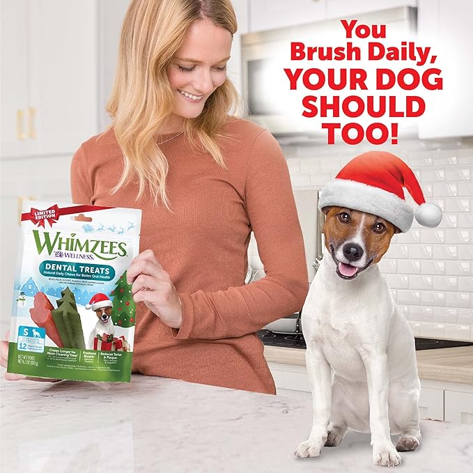 Whimzees by Wellness Holiday Natural Dental Chews for Dogs, Long Lasting Treats, Grain-Free, Freshens Breath, Small Breed, 12 Count