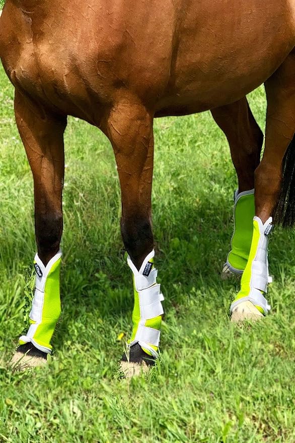 Harrison Howard Horse Fly Boots Leg Guards Fly Boots Protection Set of 4 Fluorescent Green Large Full Size