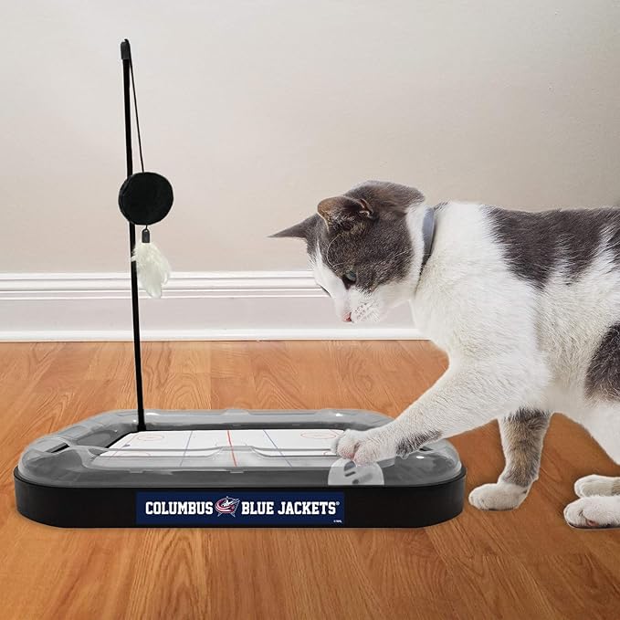 Pets FIrst Cat Scratching Toy NHL Columbus Blue Jackets Hockey Field Cat Scratcher Tiy with Interactive Cat Ball Bell in Tracks. 5-in-1 CAT Toy