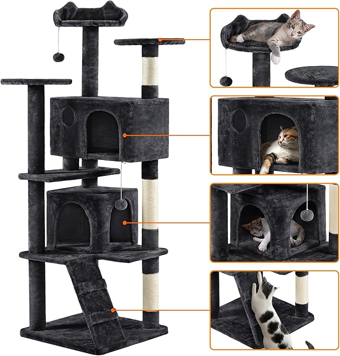 Yaheetech Multi-Level Cat Tree for Large Cats, with Cozy Condos for Indoor Cats