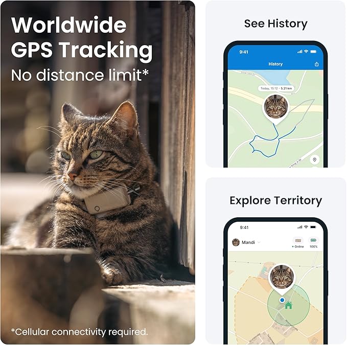 Tractive GPS Tracker & Health Monitoring for Cats (6.5 lbs+) - Market Leading Pet GPS Location Tracker | Wellness & Escape Alerts | Waterproof | Works with Any Collar (Brown)