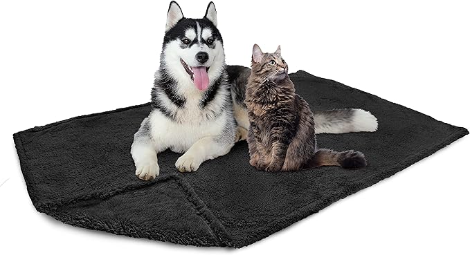 PetAmi Fluffy Waterproof Dog Blanket for Bed Large Dogs, Soft Warm Pet Sherpa Throw Pee Proof Couch Cover, Reversible Cat Blanket Sofa Crate Kennel Protector, Washable Mat Queen (Black, 90x90)