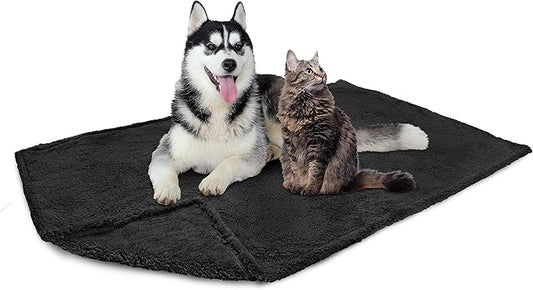 PetAmi Fluffy Waterproof Dog Blanket for Medium Large Dogs, Soft Warm Pet Sherpa Throw Pee Proof Couch Cover, Reversible Cat Bed Blanket Sofa Protector, Plush Washable Pad (Black, 40x60)