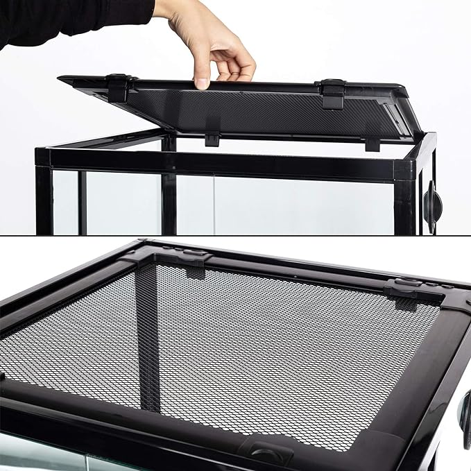 REPTI ZOO Reptile Glass Terrarium, 18" x 18" x 24" Front Opening Terrarium with Double Hinge Door & Top Screen Ventilation, 30 Gallon Tank Large Reptile Terrarium (Knock-Down)