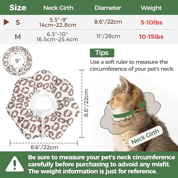 ComSaf Cat Cone Collar Soft - E Cat Collar Cones to Stop Licking After Surgery, Recovery Elizabethan Collar for Cats, Soft Cat Cone for Small Cats Kitten, Waterproof & Lightweight, Brown Leopard, S