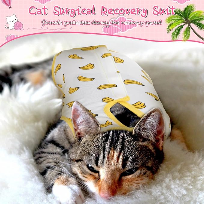 3 Pieces Cat Recovery Suit Kitten Recovery Suit E-Collar Alternative for Cats and Dogs Abdominal Skin Anti Licking Pajama Suit (Strawberry Pattern, Small)