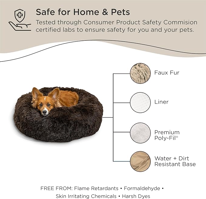 Best Friends by Sheri The Original Calming Donut Cat and Dog Bed in Shag Fur Dark Brown, Medium 30"