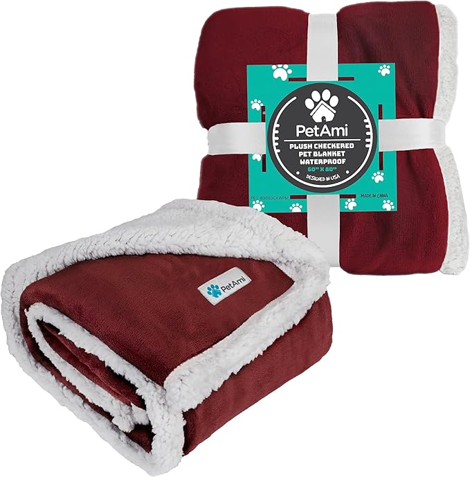 PetAmi Dog Blanket for Small Medium Dogs, Pet Bed Blanket Cat Puppy Kitten, Fleece Furniture Couch Cover Protector Sofa Car, Soft Sherpa Dog Throw Plush Reversible Washable, Mini 29x40 Maroon Red