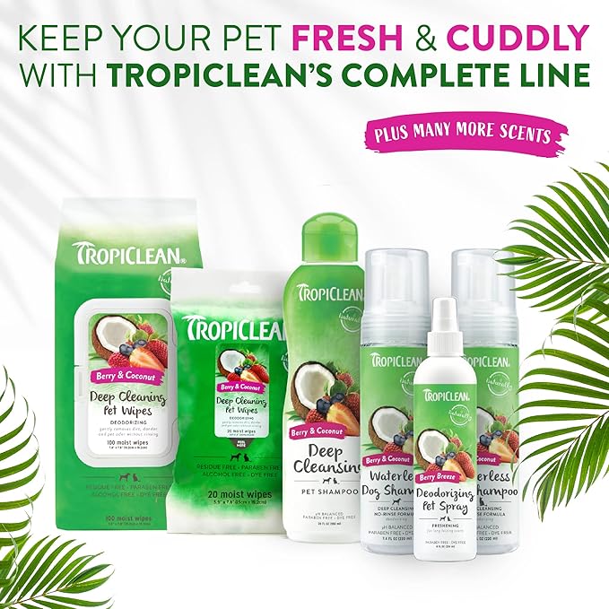 TropiClean Berry Coconut Waterless Dog Shampoo | Deep Cleansing Dry Shampoo for Dogs | Natural Dog Shampoo Derived from Natural Ingredients | Made in The USA | 7.4 oz.