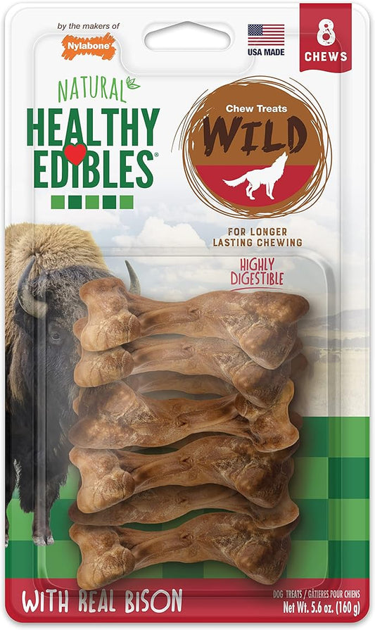 Nylabone Healthy Edibles WILD Natural Long-Lasting Bison Flavor Bone Chew Treats for Dogs, Small (8 Count)
