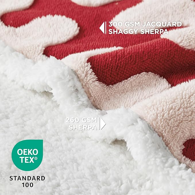 Lesure Waterproof Dog Blanket for Large Dogs - Washable Double Sided Dog Blankets with Warm Jacquard Shag and Soft Sherpa Fleece, Pet Cat blanket for Bed Protection, 3D Textured Wave, Red