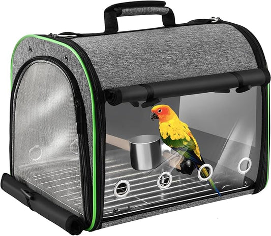 Suertree Bird Carrier Bag Bird Travel Cage Indestructible Stainless Steel Mesh, Bag with Stand for Parrot, Portable Bird Travel Bag, Pet Transparent Breathable Travel Cage