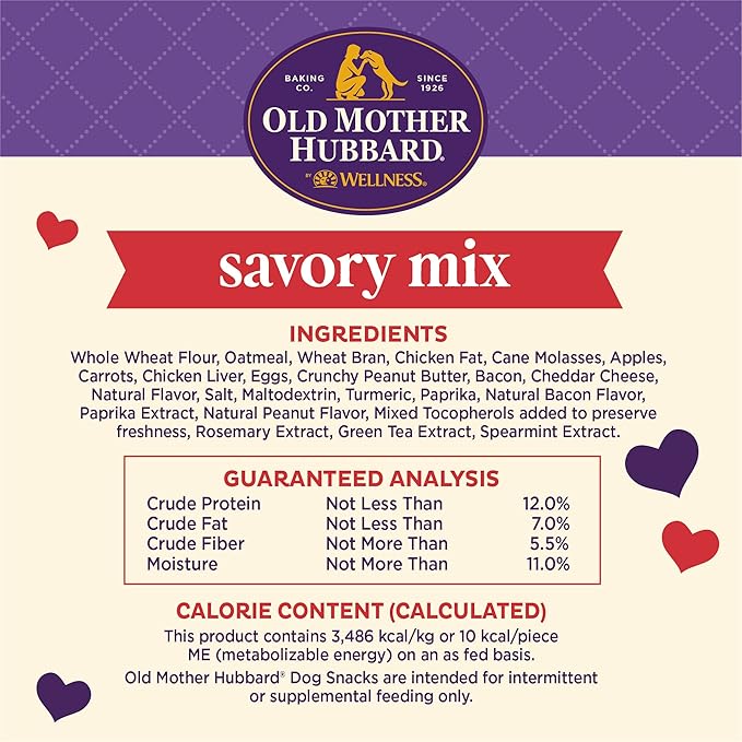 Old Mother Hubbard by Wellness Classic Savory Mix Natural Dog Treats, Crunchy Oven-Baked Biscuits, Ideal for Training, Mini Size, 20 ounce bag