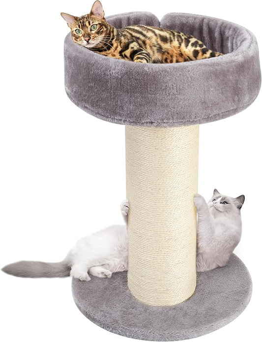 Cat Scratching Post Bed，Tall Cat Scratcher for Indoor Cats with Super Thick Nature Sisal Scratching Post [Dia=6'']， Removable Fluffy Cat Bed for Kitten & Adult Cats (Gery, L)