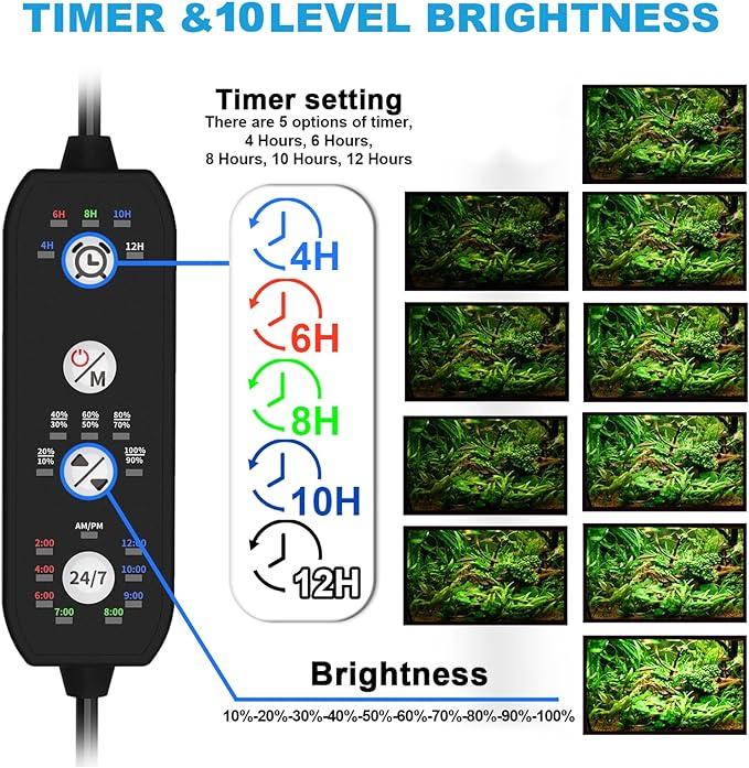 24/7 Mode LED Aquarium Light for Plants-Full Spectrum Fish Tank Light with Timer, Auto On/Off, 7 Colors, Adjustable Brightness, 3 Modes for 36 Inch to 42 Inch Freshwater Tank, 36W