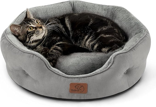 Bedsure Dog Beds for Small Dogs - Round Cat Beds for Indoor Cats, Washable Pet Bed for Puppy and Kitten with Slip-Resistant Bottom, 20 Inches, Grey