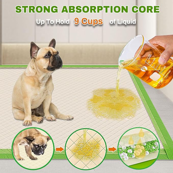 Pee Pads for Dogs Extra Large 28"x34", XL Thicker ECO Green Disposable Xlarge Puppy Training Pads Super Absorbent Full Edge-Wrapping Pad for Dogs, Puppies, Doggie, Cats, Rabbits-(50 Count)