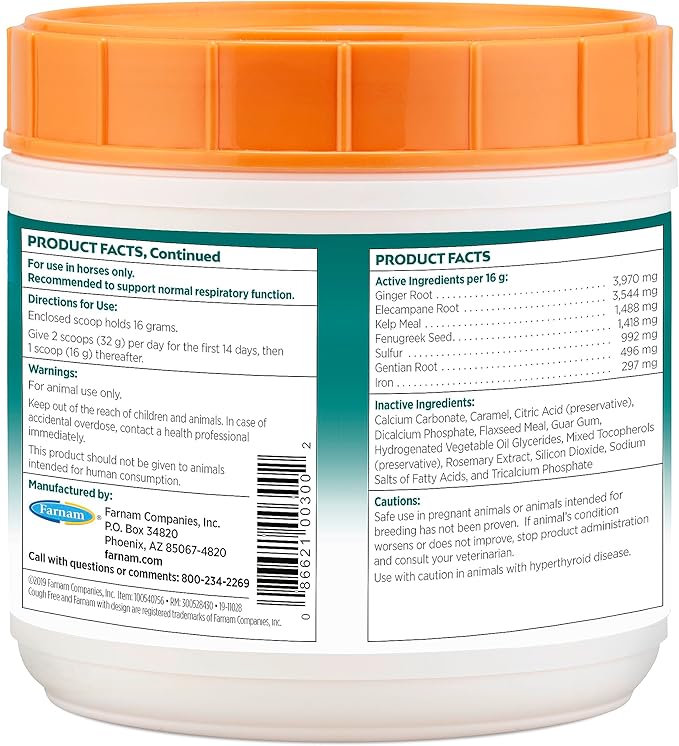 Farnam Cough Free Horse Cough Supplement Pellets, Provides Respiratory Support for Horses W/Seasonal Allergies or Stable Cough, 1.75 lb, 48 Day Supply (Pack of 2)