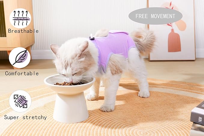 Cat Surgery Recovery Suit Female Kitten Cat Onesie for Cats After Surgery Spay Surgical Abdominal Wound Skin Diseases Cone Collar Soft Alternative Wear (Purple, S)