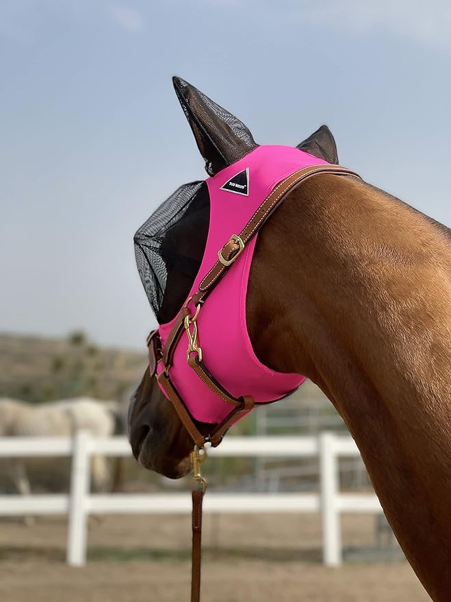 TGW RIDING Horse Fly Mask Super Comfort Horse Fly Mask Elasticity Fly Mask with Ears We Only Make Products That Horses Like (Dark Pink, S)